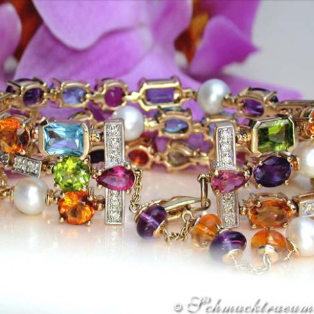 Exquisite Multicolor Diamond Pearl Bracelet