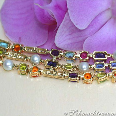 Exquisite Multicolor Diamond Pearl Bracelet