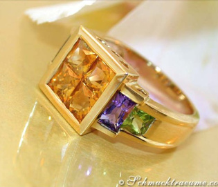 Attractive Citrine Amethyst Peridot Ring