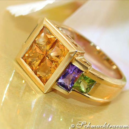 Citrin Amethyst Peridot Ring