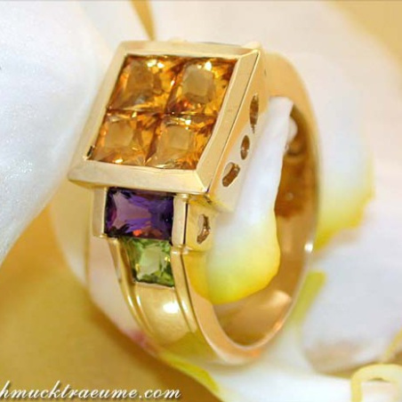 Citrin Amethyst Peridot Ring