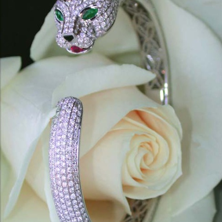 Opulent Diamond Panther Bangle