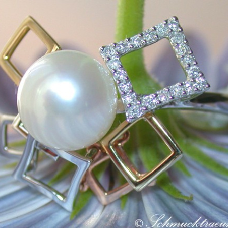 Tricolor Cultured Pearl Diamond Ring