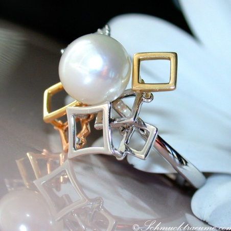 Tricolor Cultured Pearl Diamond Ring