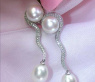 Curved cultured pearls diamonds stud earrings