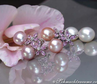 Magnificent Pastel Freshwater Pearl Earrings with Sapphires
