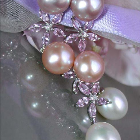 Magnificent Pastel Freshwater Pearl Earrings with Sapphires