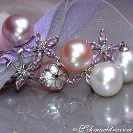 Magnificent Pastel Freshwater Pearl Earrings with Sapphires