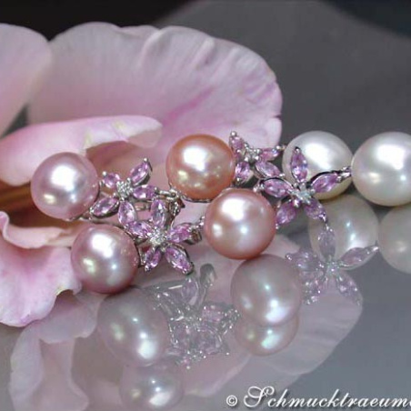 Magnificent Pastel Freshwater Pearl Earrings with Sapphires