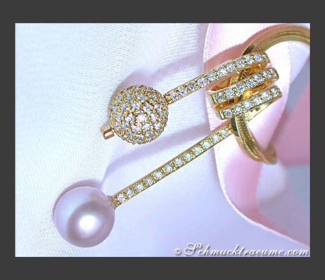 Freshwater Pearl Pendant with Diamond Pave Ball Freshwater Pearl Pendant with Diamond Pave Ball
