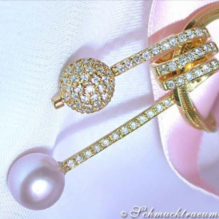 Freshwater Pearl Pendant with Diamond Pave Ball