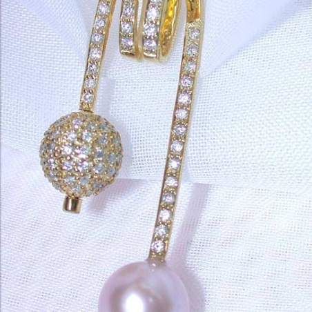 Freshwater Pearl Pendant with Diamond Pave Ball