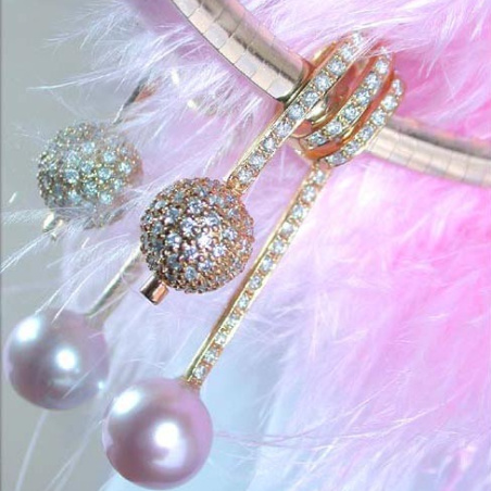 Freshwater Pearl Pendant with Diamond Pave Ball