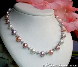 Edles Multicolor-Zuchtperlen- Brillanten Collier