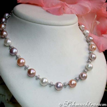 Edles Multicolor-Zuchtperlen- Brillanten Collier