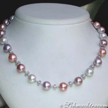 Edles Multicolor-Zuchtperlen- Brillanten Collier