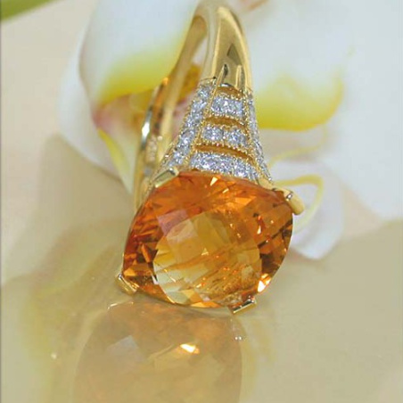 Radiant Citrine Ring with Diamonds