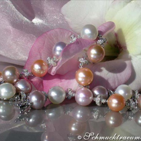 Edles Multicolor-Zuchtperlen- Brillanten Collier