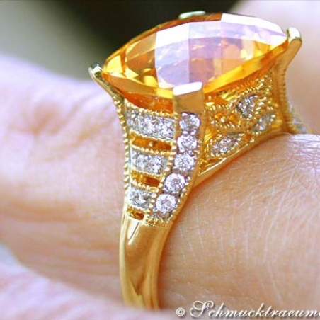 Radiant Citrine Ring with Diamonds