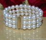 Dreireihiges Zuchtperlen Brillanten Armband in Gelbgold