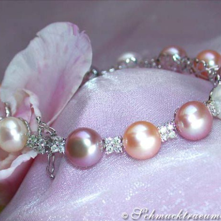 Süßwasser Perlen Armband mit Brillanten pastell