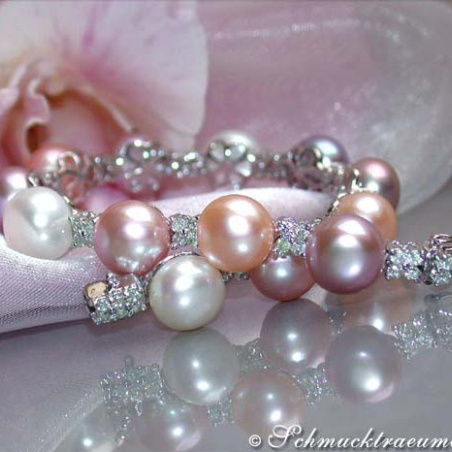 Süßwasser Perlen Armband mit Brillanten pastell