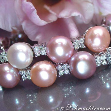 Süßwasser Perlen Armband mit Brillanten pastell
