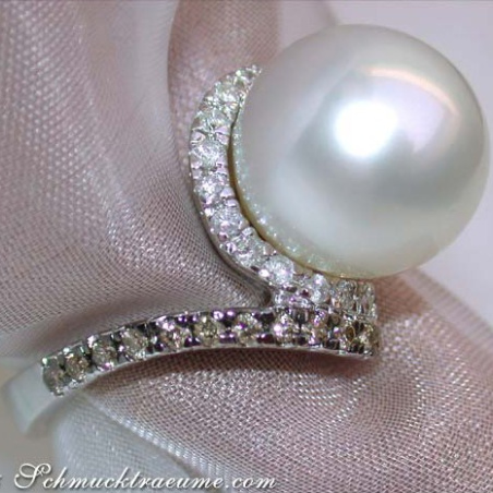 Südseeperle Ring mit braunen Diamanten
