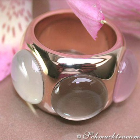 Huge Rose Quartz, Smoky Quartz & Moonstone Ring