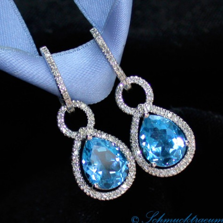 Blautopas Ohrringe / Creolen mit Diamanten