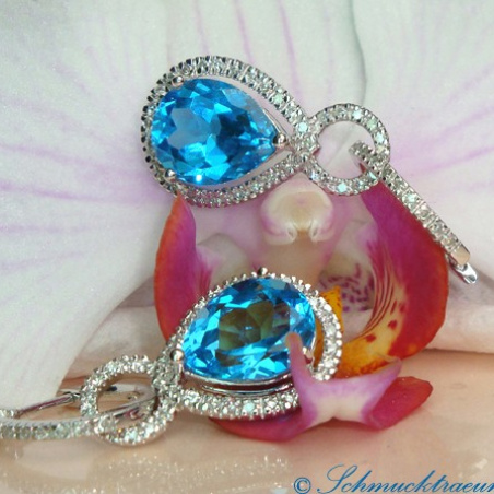 Blautopas Ohrringe / Creolen mit Diamanten