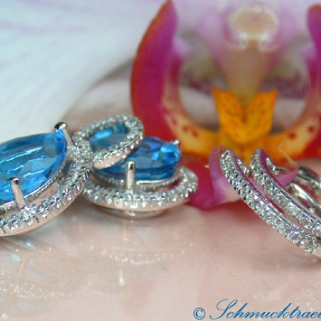 Blautopas Ohrringe / Creolen mit Diamanten