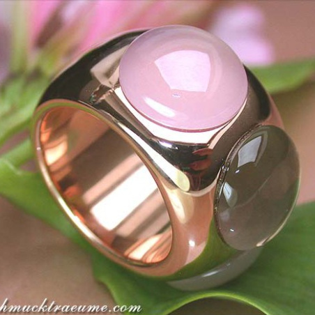 Huge Rose Quartz, Smoky Quartz & Moonstone Ring