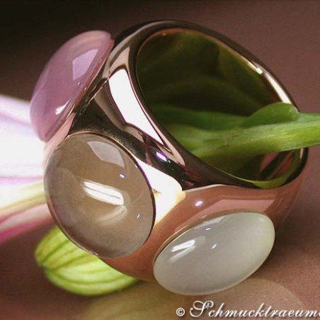 Huge Rose Quartz, Smoky Quartz & Moonstone Ring