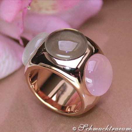Huge Rose Quartz, Smoky Quartz & Moonstone Ring