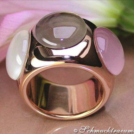 Huge Rose Quartz, Smoky Quartz & Moonstone Ring