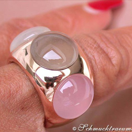Huge Rose Quartz, Smoky Quartz & Moonstone Ring