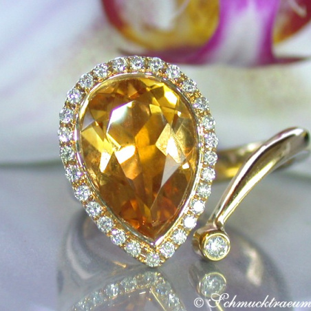 Pretty Citrine Drop Diamond Ring