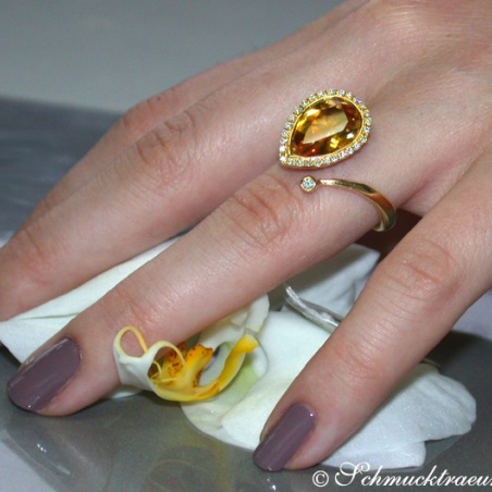 Pretty Citrine Drop Diamond Ring