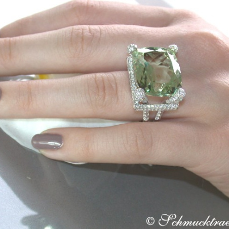 Impressive Green Amethyst Ring with Diamonds