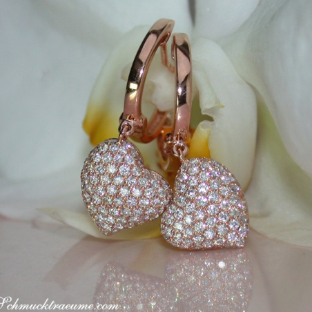 Classic Diamond Heart Earrings in Rose gold 18k