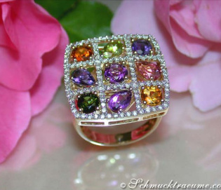 Gorgeous Multicolor Gemstone Ring with Diamonds