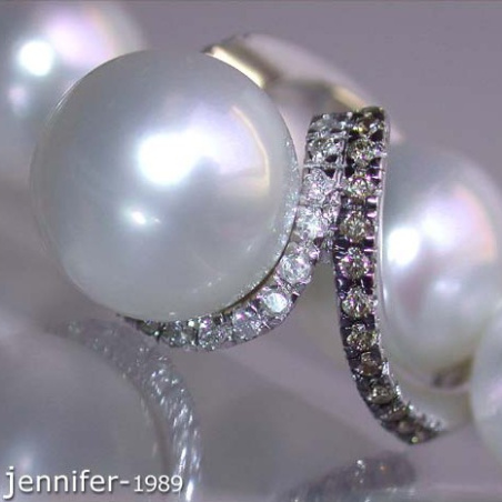 Südseeperle Ring mit braunen Diamanten