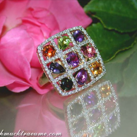 Gorgeous Multicolor Gemstone Ring with Diamonds