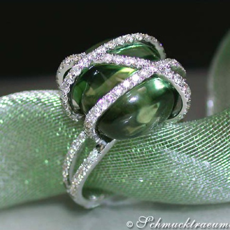 Prasiolith Ring mit Brillanten