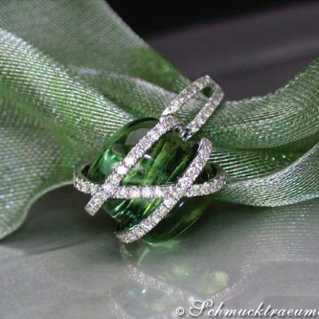 Prasiolith Ring mit Brillanten