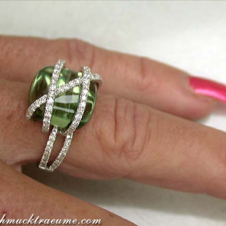 Prasiolith Ring mit Brillanten