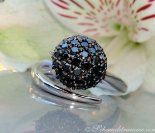 Attractive black diamond pave ball ring