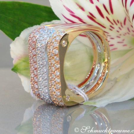 Three diamonds rings in one (three tone finish)