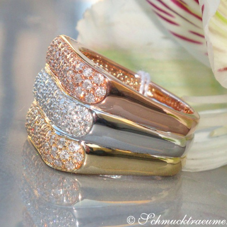 Three diamonds rings in one (three tone finish)